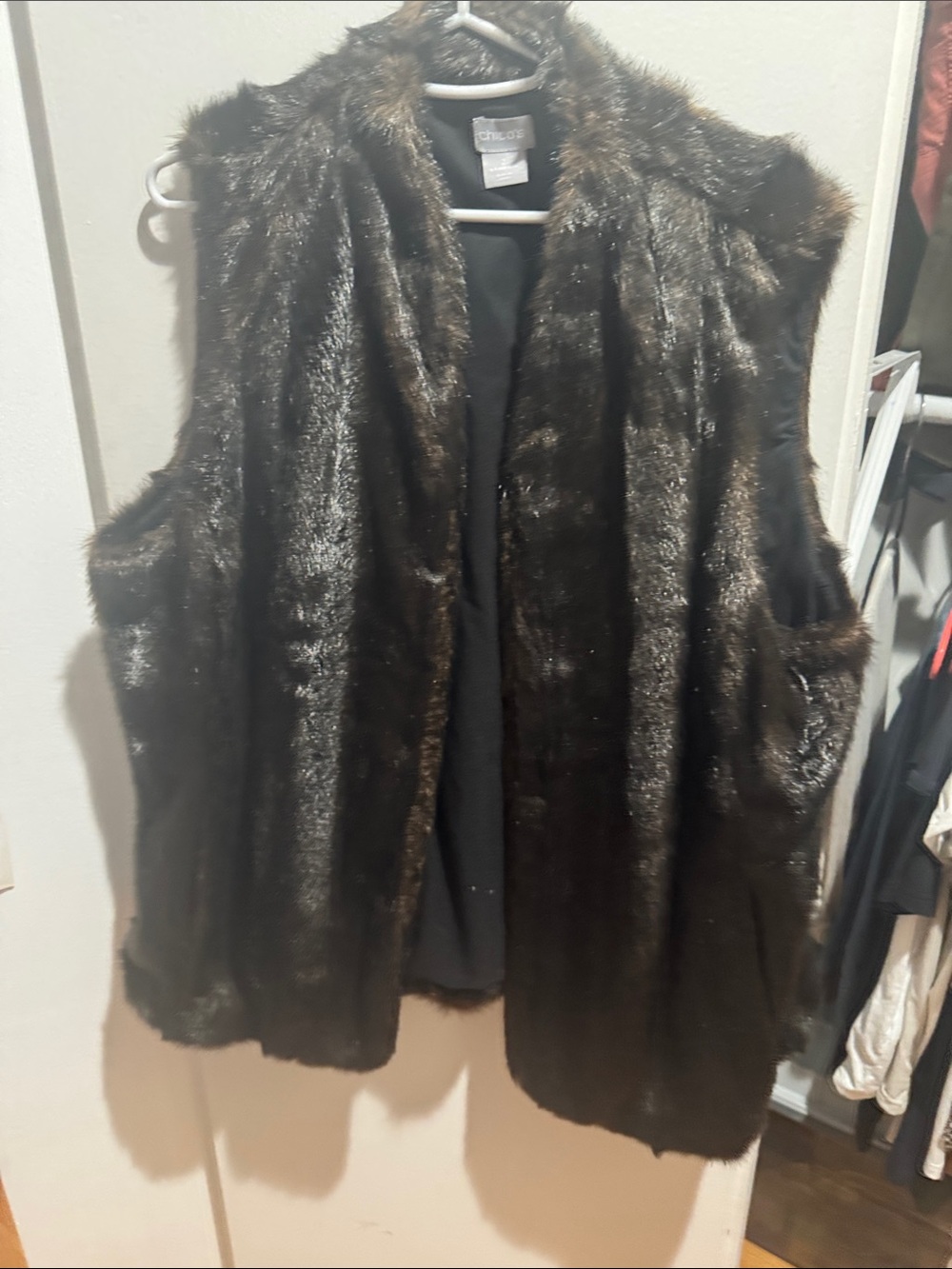 Chico's Shiny Faux Fur Vest in Deep Brown